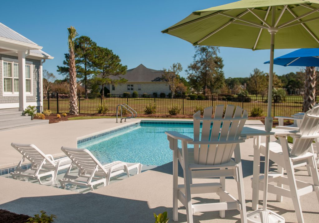 Deck chairs with swimming pool